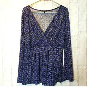 DAISY FUENTES Wrap-look Jersey-knit Long Sleeve Top Large